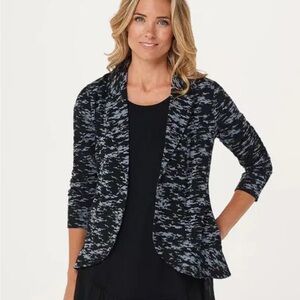 LOGO BY LORI GOLDSTEIN Soft Blazer Ruffle detail at Hem Cropped Sleeve S…